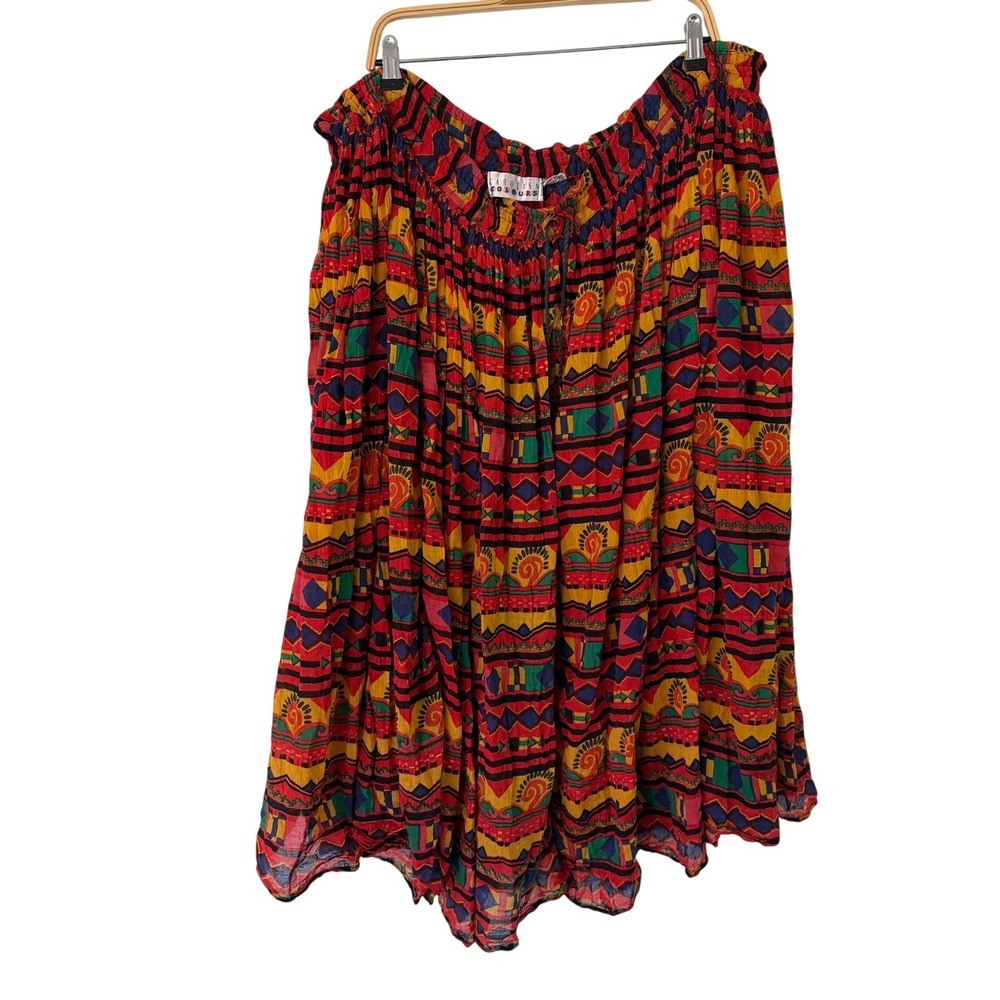Carolina Colours Vintage Cotton Geometric Tribal Midi Skirt Plus Size 20W Red